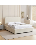 מיטה זוגית מעוצבת 160×200 בריפוד בד בוקלה עם ארגז מצעים מעץ דגם נפטון