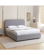 מיטה זוגית 140×190 בריפוד בד בוקלה עם ארגז מצעים מעץ דגם נוגה בגוון אפור