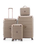 סט 3 מזוודות יוקרה קשיחות עם תיק איפור 31/27/19 דגם Amsterdam שמפניה