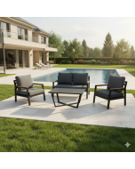 מערכת ישיבה לגינה מאלומיניום דגם אדל צבע שחור