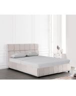 מיטה זוגית מעוצבת 140*190 בריפוד בד עם ארגז מצעים מעץ בגווון אבן דגם קווין